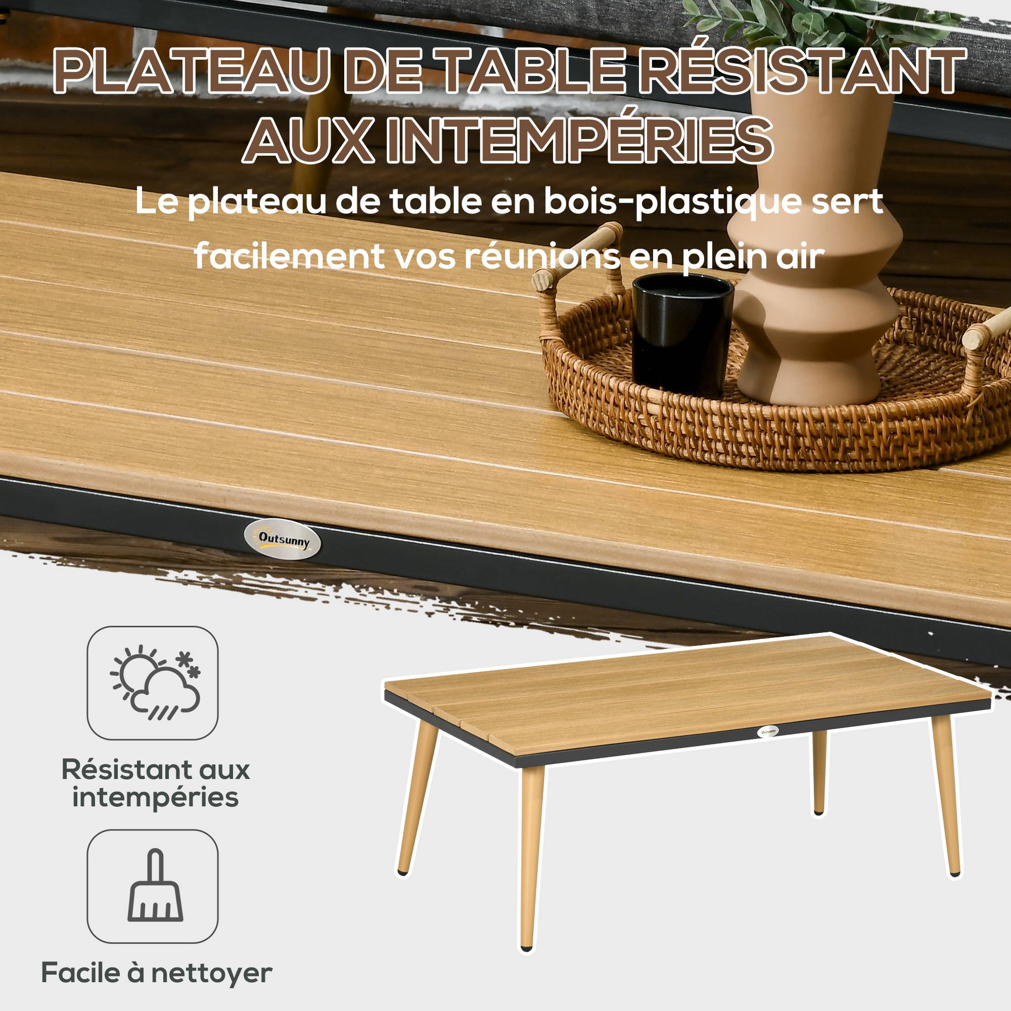 Outsunny - Salon de jardin 4 places 4 pièces design scandinave acier époxy résine filaire PE coussins inclus gris - Imagen 5