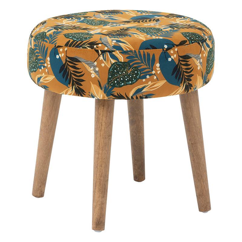Tabouret ocre motifs feuilles H40 Sango Atmosphera - Imagen 1