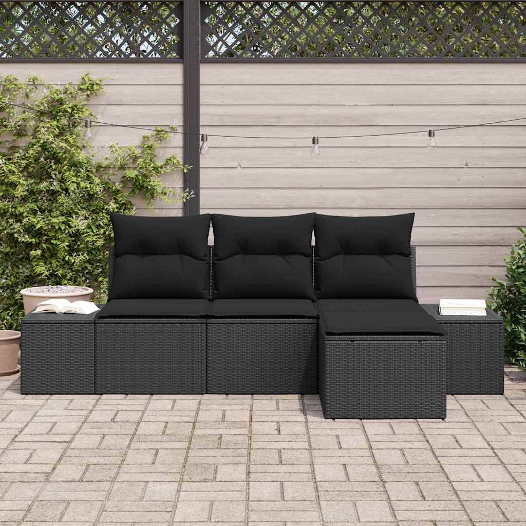 Vidaxl - Ensemble de canapé de jardin avec coussin 4 pcs Noir vidaXL 3355682 - Image 4