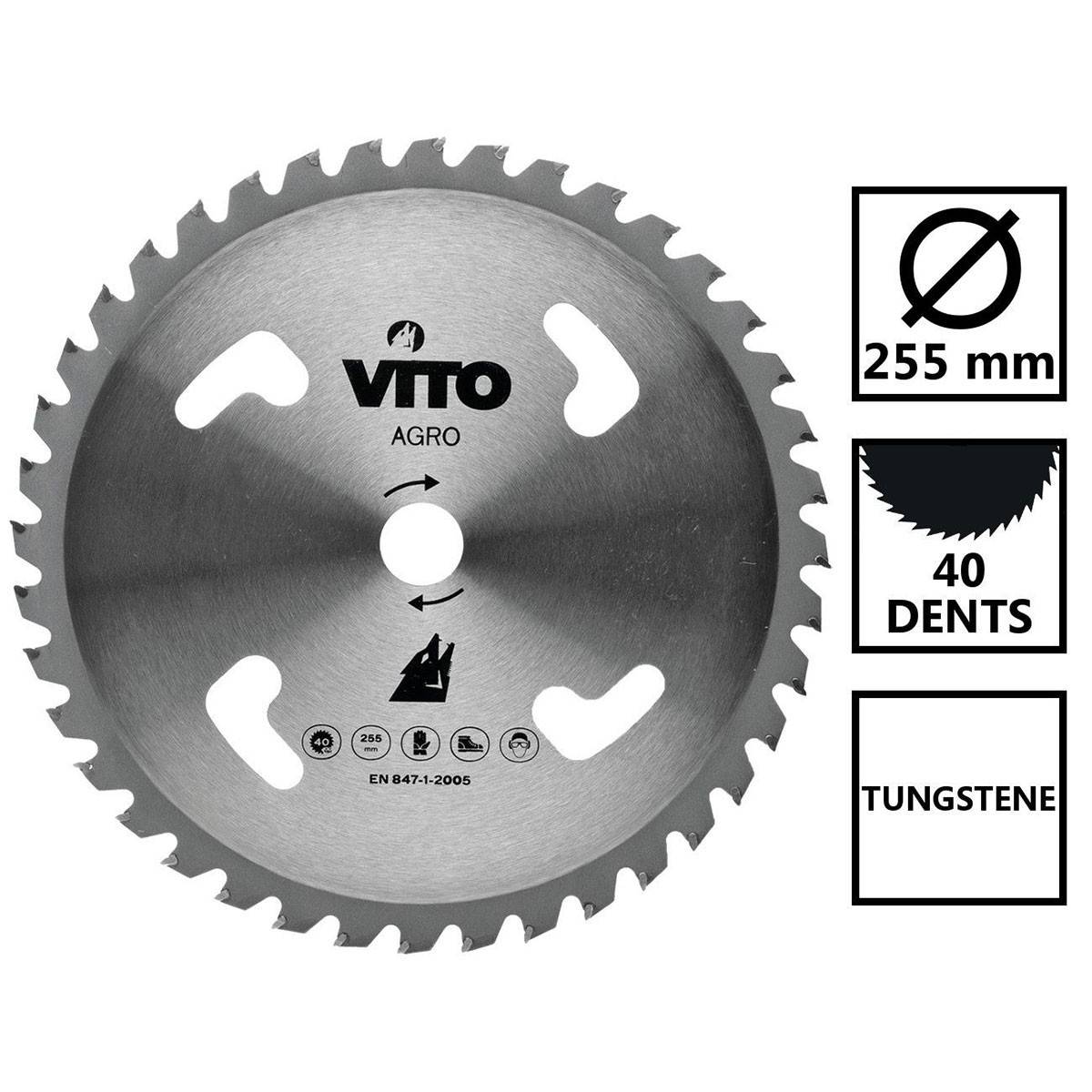 Lame de coupe pour débroussailleuse 40 dents Diam 255mm au Carbure Alesage 25.4 VITO - Imagen 2