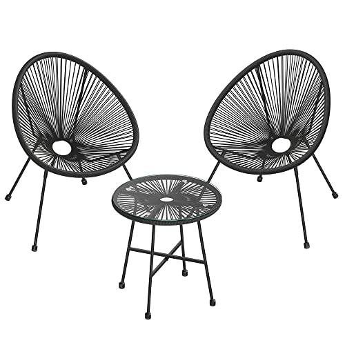 Helloshop26 - Salon de jardin lot 3 meubles de terrasse chaises d'extérieur acapulco avec table en verre noir