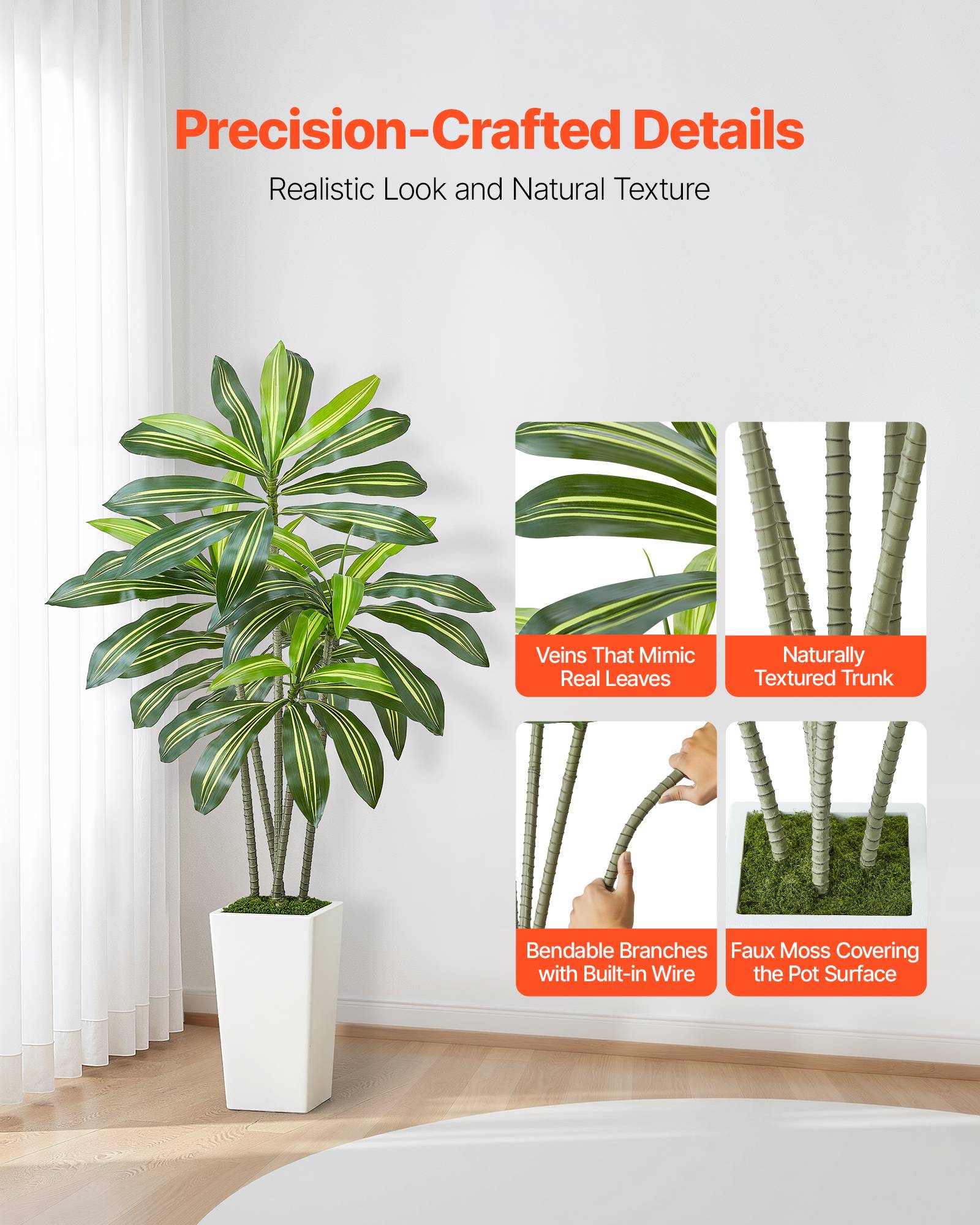 VEVOR Dracaena Artificiel Plante Artificielle Tropicale Faux Arbre en Pot 1,5 m - Image 2
