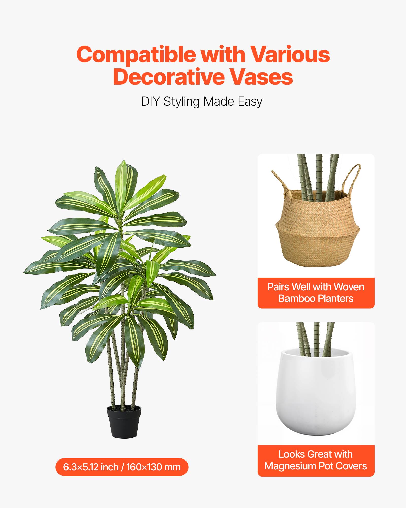 VEVOR Dracaena Artificiel Plante Artificielle Tropicale Faux Arbre en Pot 1,5 m - Image 5