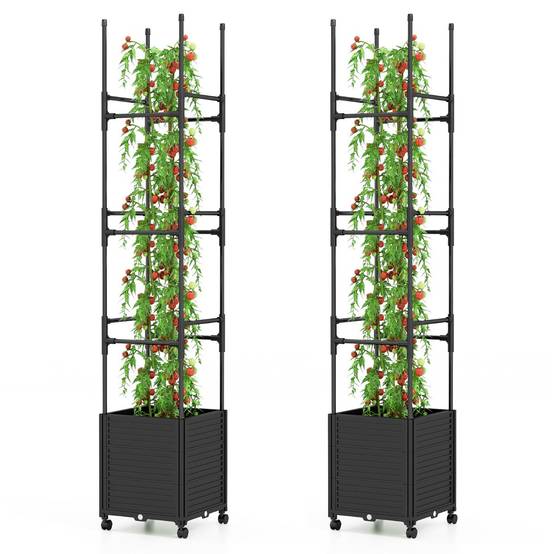 Helloshop26 - Jardinière surélevée à roulettes avec treillis obélisque lit de jardin à arrosage automatique avec 3 hauteurs 42 x 42 x 219 cm noir - Imagen 1