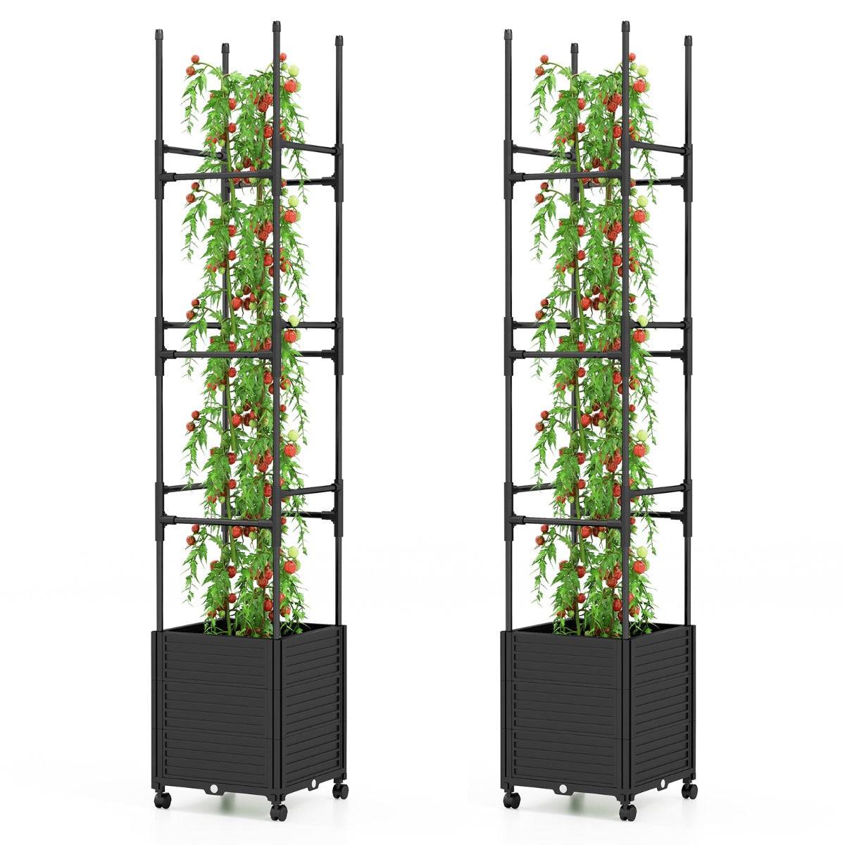 Helloshop26 - Jardinière surélevée à roulettes avec treillis obélisque lit de jardin à arrosage automatique avec 3 hauteurs 42 x 42 x 219 cm noir - Imagen 1