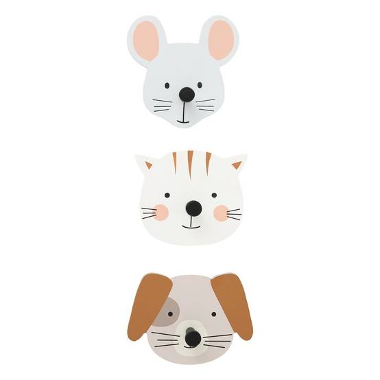 Lot de 3 Patères Déco "Animaux" 10cm Multicolore - Image 1