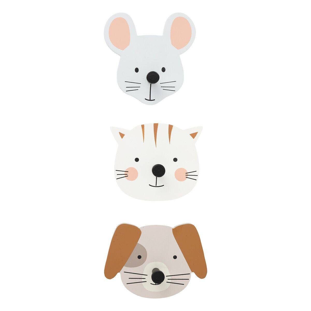 Lot de 3 Patères Déco "Animaux" 10cm Multicolore - Image 1