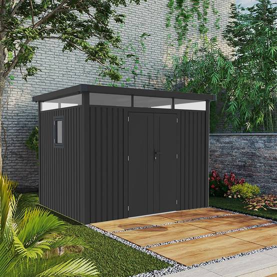 Trigano Jardin - Abri de jardin métal anthracite 7.45m² toit plat + kit d'ancrage - Image 7