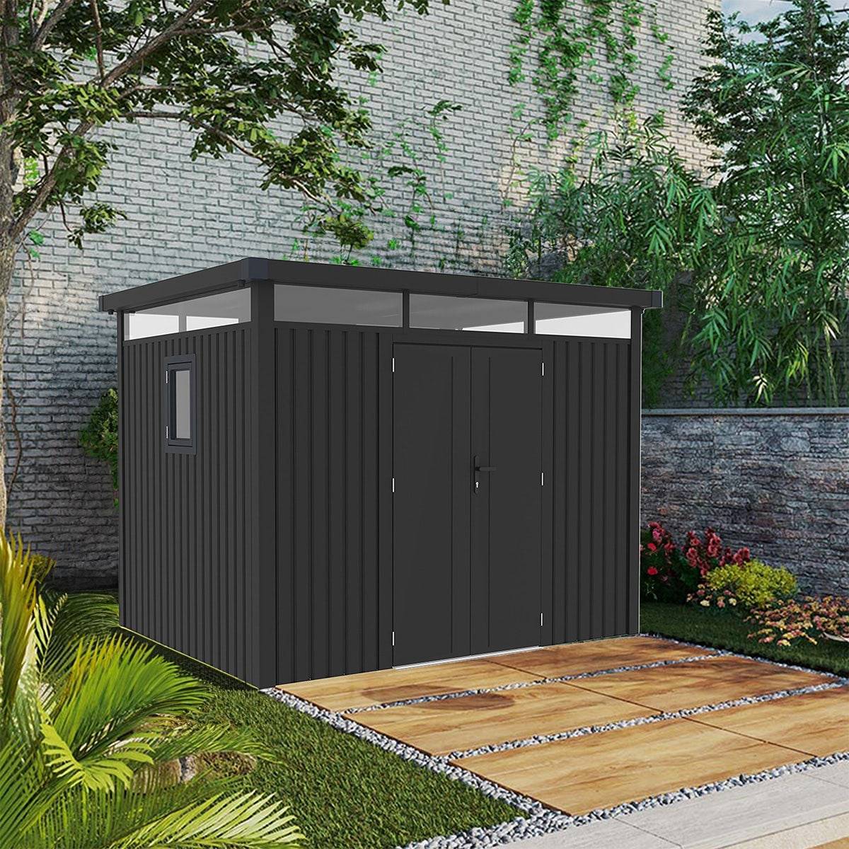 Trigano Jardin - Abri de jardin métal anthracite 7.45m² toit plat + kit d'ancrage - Image 7