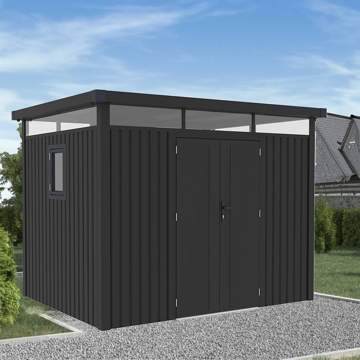 Trigano Jardin - Abri de jardin métal anthracite 7.45m² toit plat + kit d'ancrage - Image 6