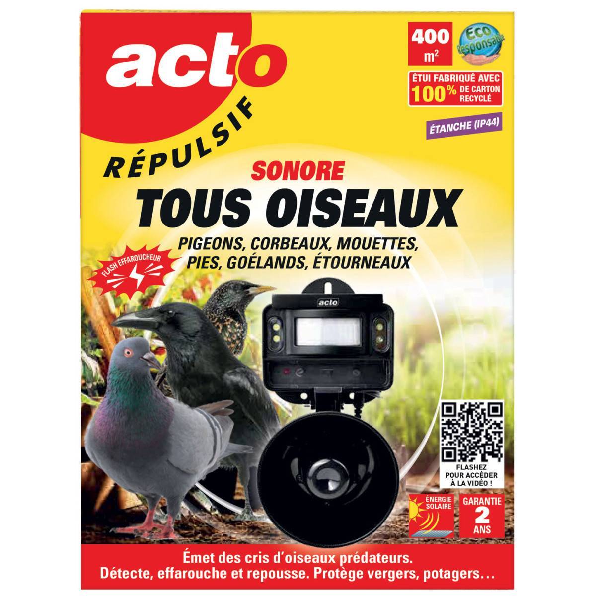 Acto - Répulsif sonore TOUS OISEAUX - Gardez les Nuisibles à Distance - Imagen 1