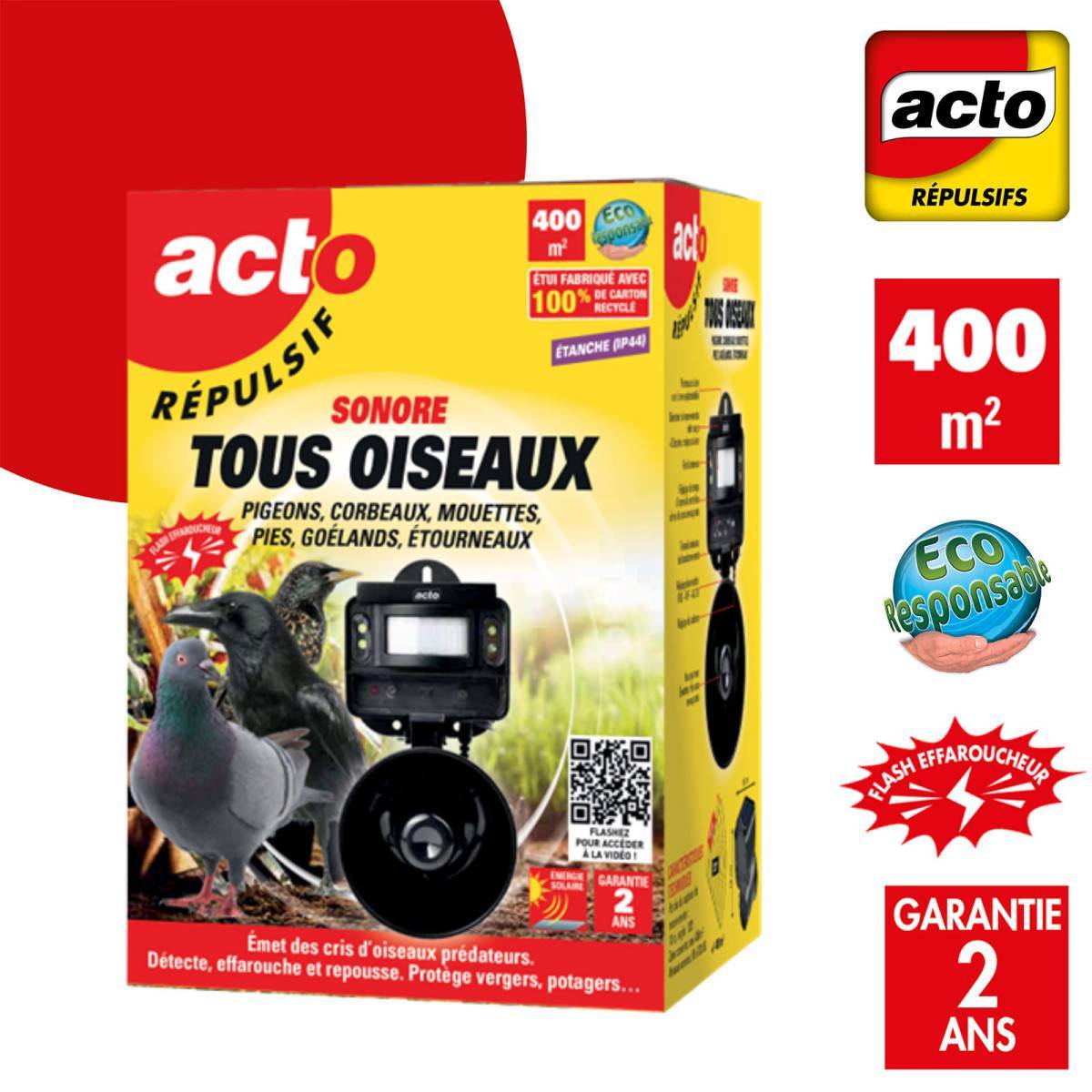 Acto - Répulsif sonore TOUS OISEAUX - Gardez les Nuisibles à Distance - Imagen 3