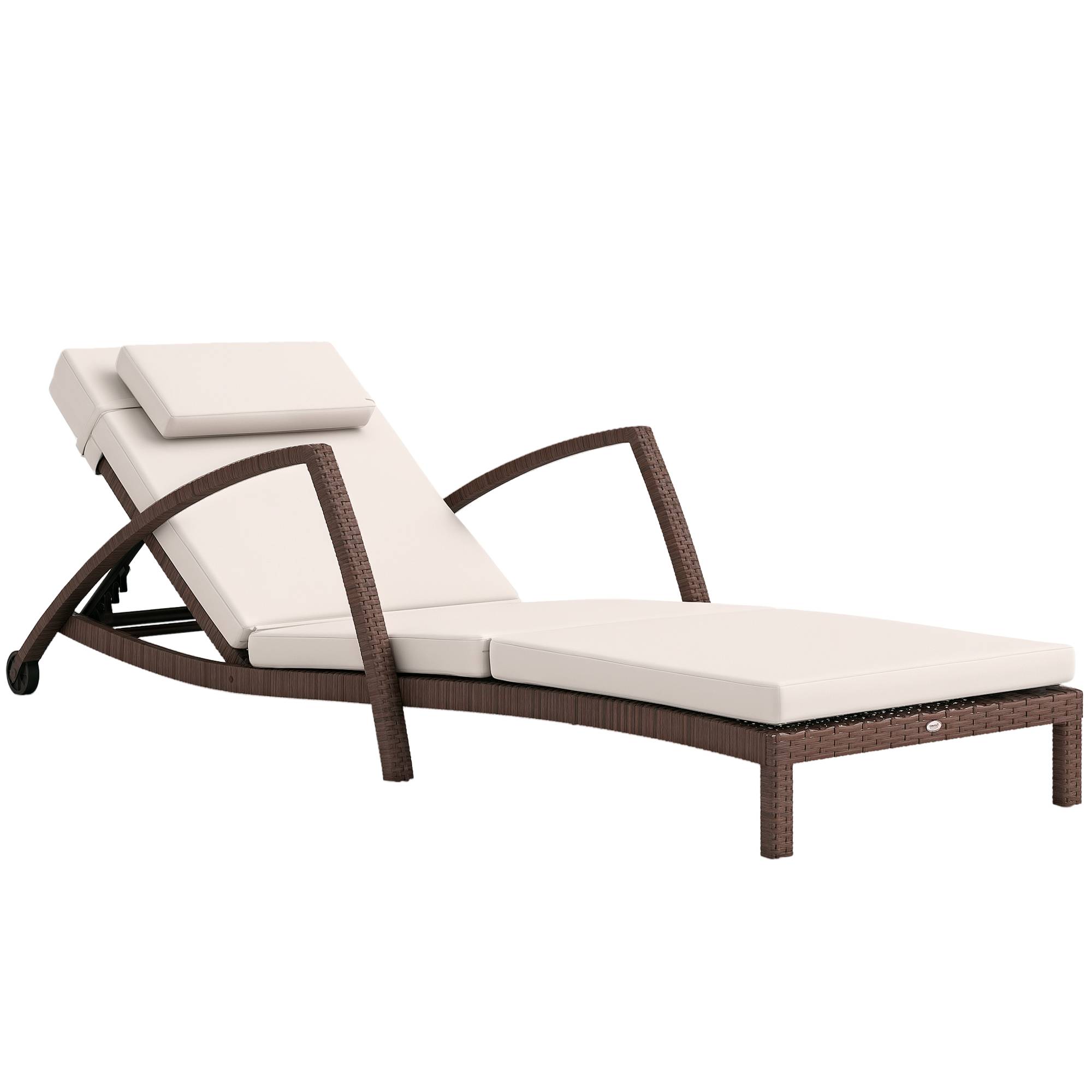 Bain de soleil à roulettes résine tressée piscine dossier réglable beige - ComfortXL Outdoor Living