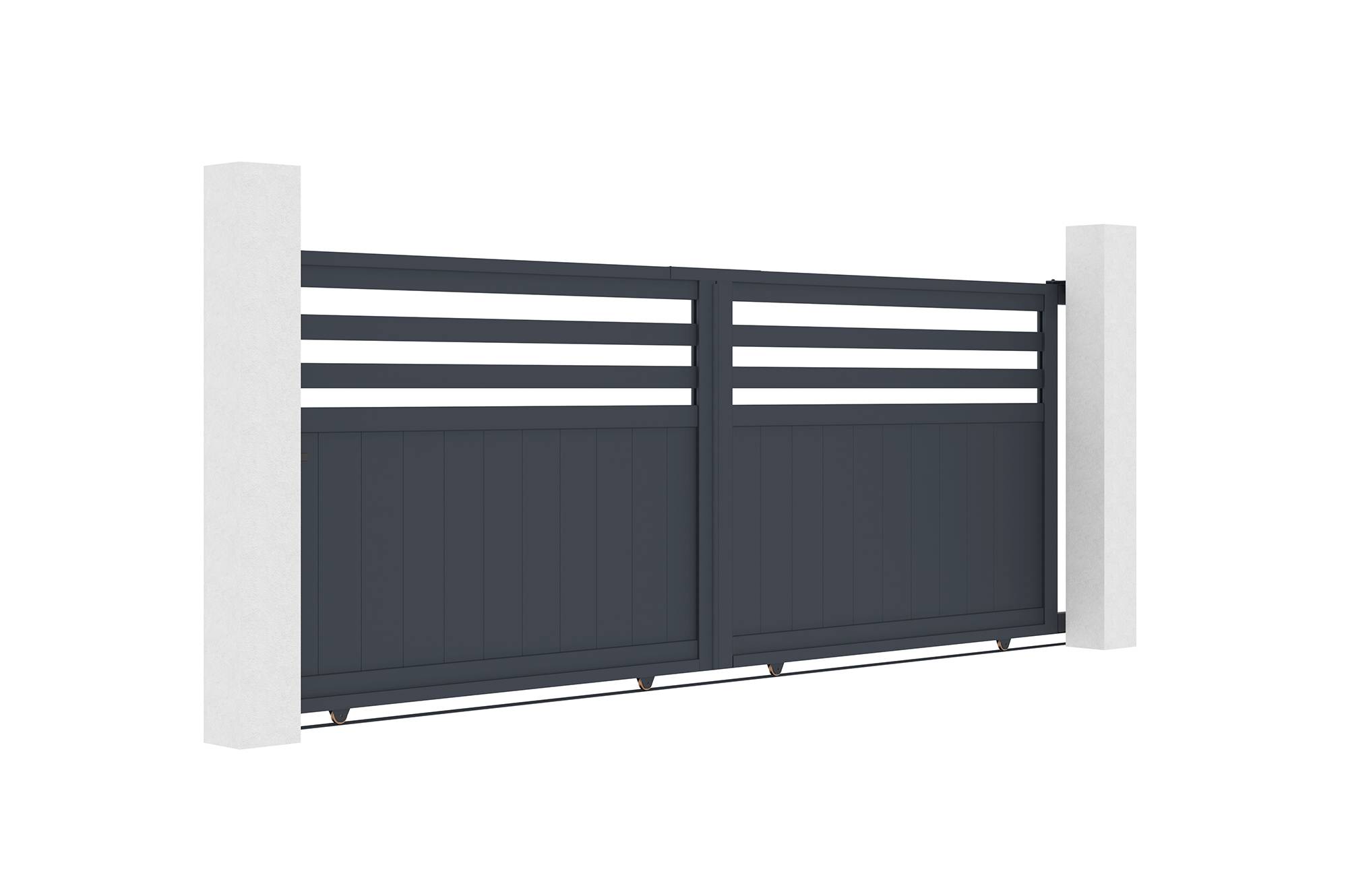 CASANOOV - Portail coulissant 3,7m NEVIS H.140cm aluminium gris + 2 poteaux ELDA aluminium gris 15x15cm + motorisation Ranger C300 - Image 7