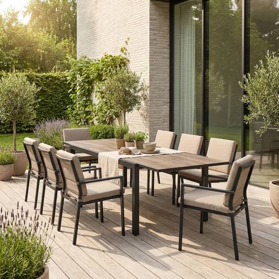 sweeek - Table de jardin NASHVILLE extensible 160/240cm 8 places plateau effet bois foncé structure aluminium | sweeek - Image 1