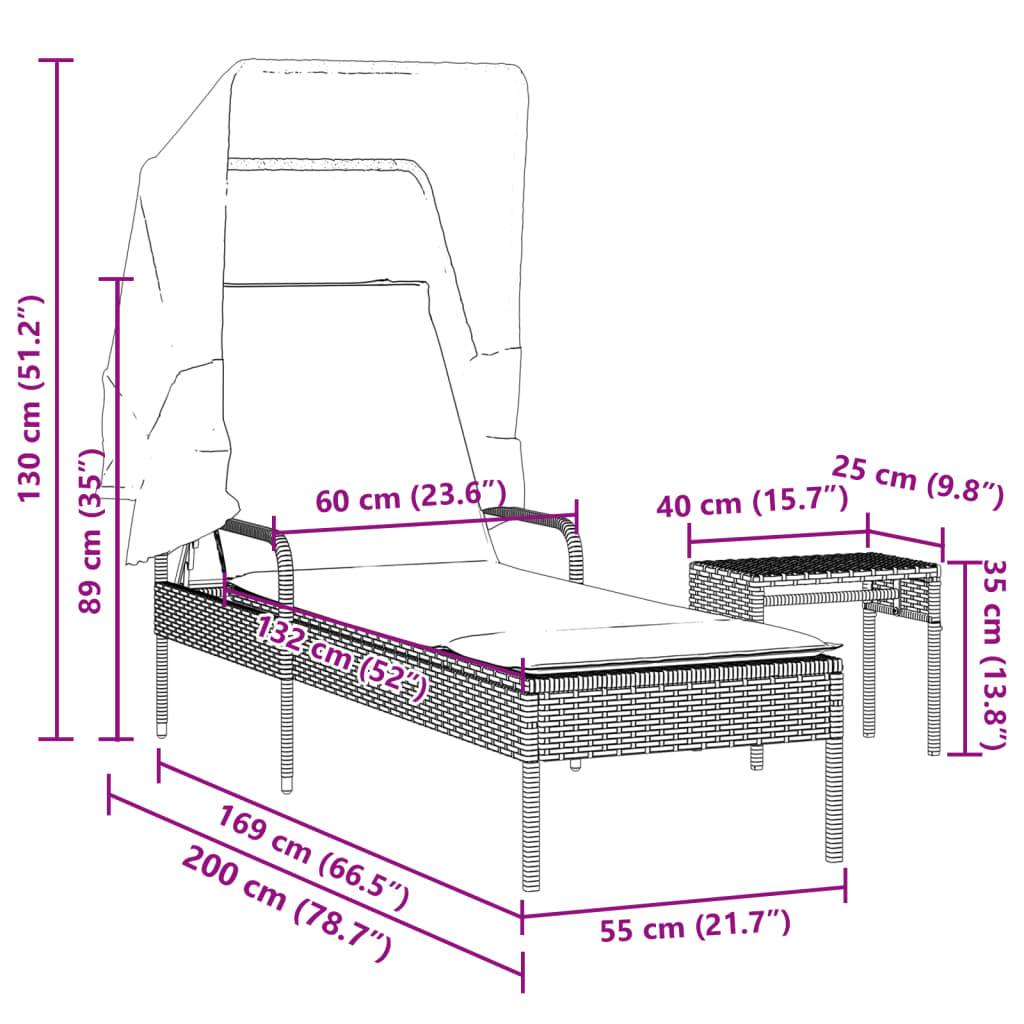 Vidaxl - Chaise longue avec auvent et table beige résine tressée vidaXL 368200 - Image 3