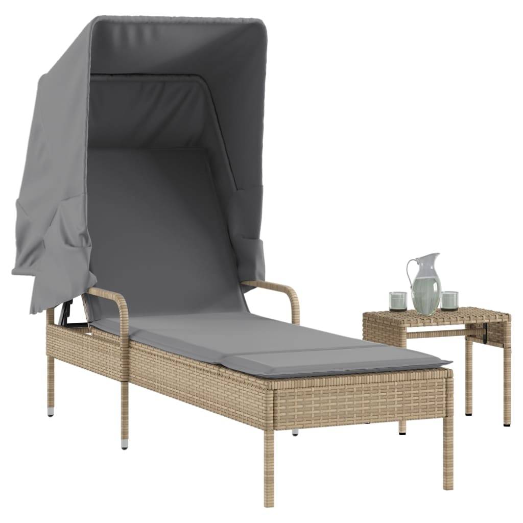 Vidaxl - Chaise longue avec auvent et table beige résine tressée vidaXL 368200 - Image 1