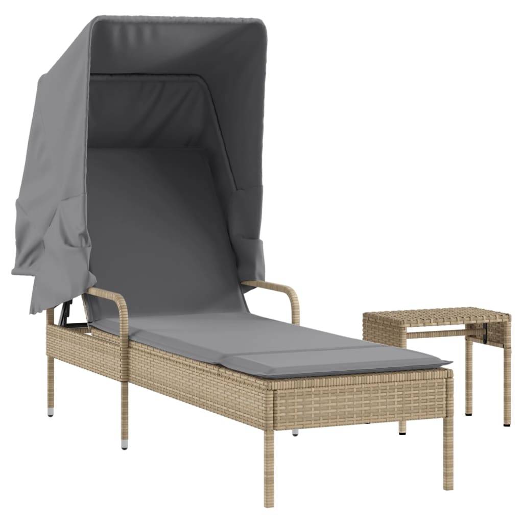 Vidaxl - Chaise longue avec auvent et table beige résine tressée vidaXL 368200 - Image 2