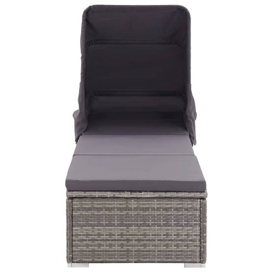 Bain de soleil - Transat - Chaise longue avec auvent et coussin Résine tressée Gris - MEUBLE PRO - Image 3