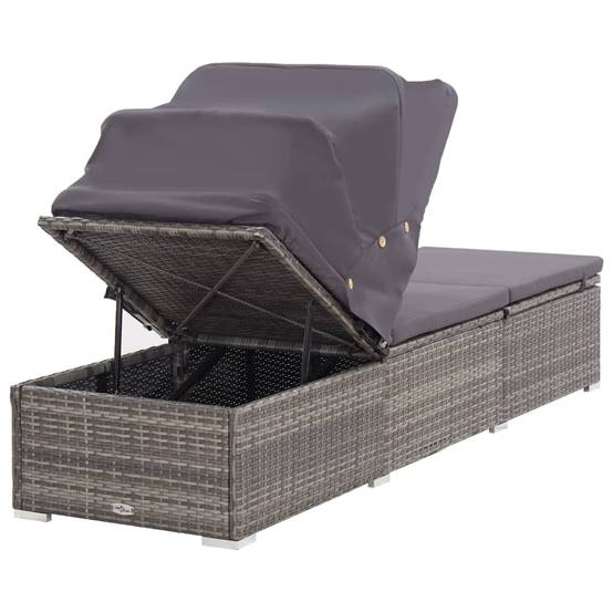 Bain de soleil - Transat - Chaise longue avec auvent et coussin Résine tressée Gris - MEUBLE PRO - Image 5