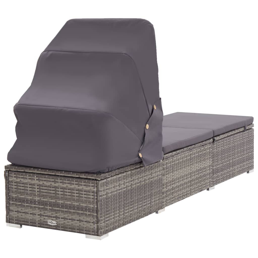 Bain de soleil - Transat - Chaise longue avec auvent et coussin Résine tressée Gris - MEUBLE PRO - Image 4
