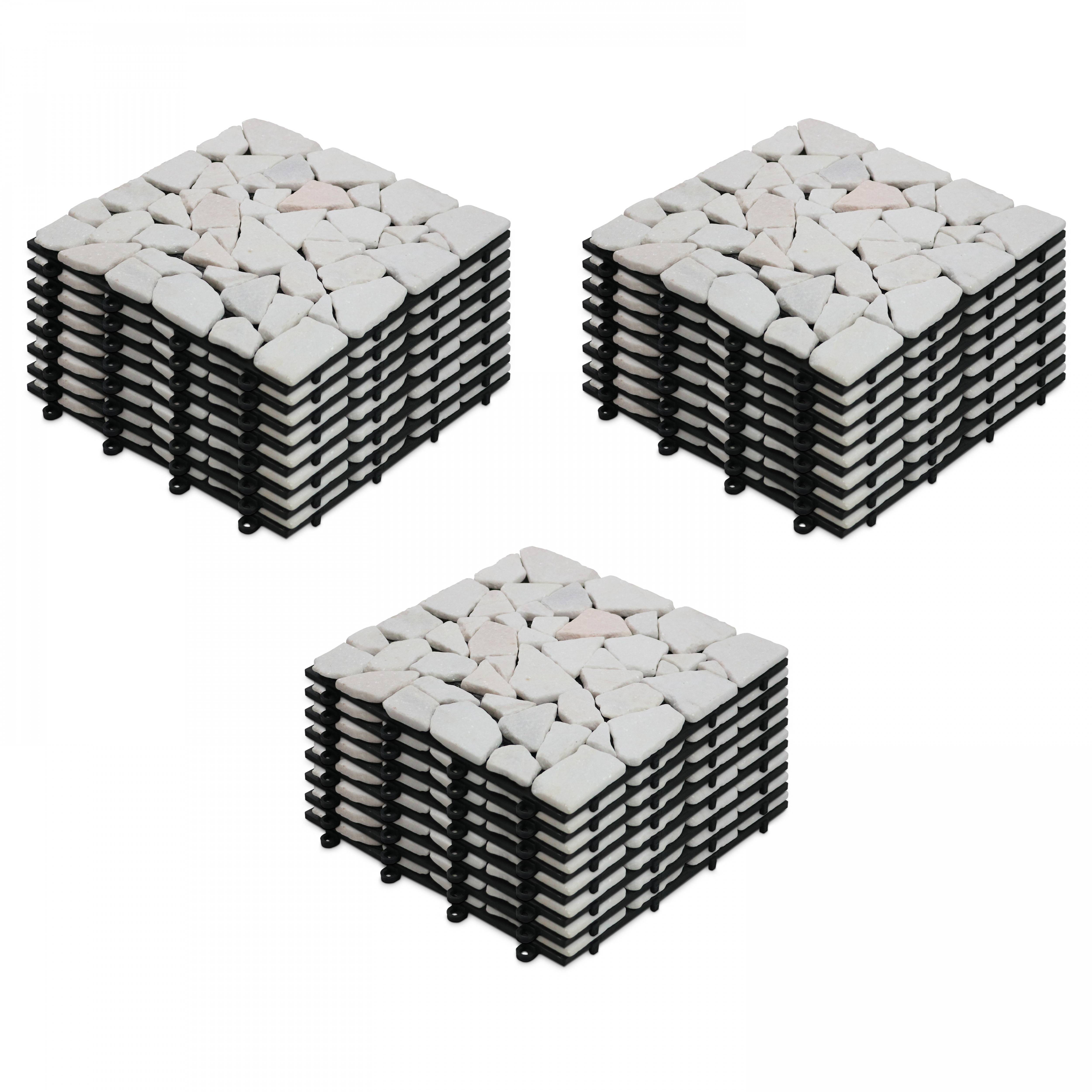 Oviala - Lot de 24 dalles clipsables en galet de marbre blanc - Oviala - Imagen 1