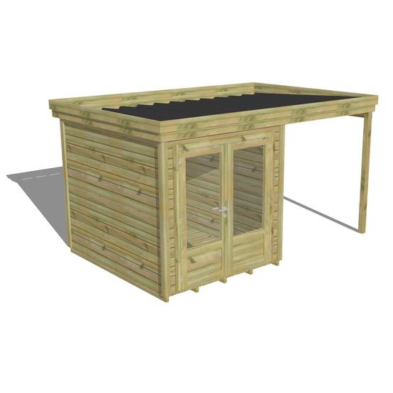 ABRI DE JARDIN bois autoclave 27mm - 4,14x2,64m / 11m2 - Bac acier - Plancher bois - Image 1