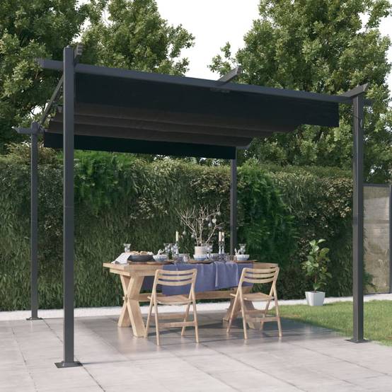 Tonnelle de Jardin Acier avec Toile Coulissante Pergola pour Terrasse Anthracite 3x3 m – ComfortXL Outdoor Living - Image 1
