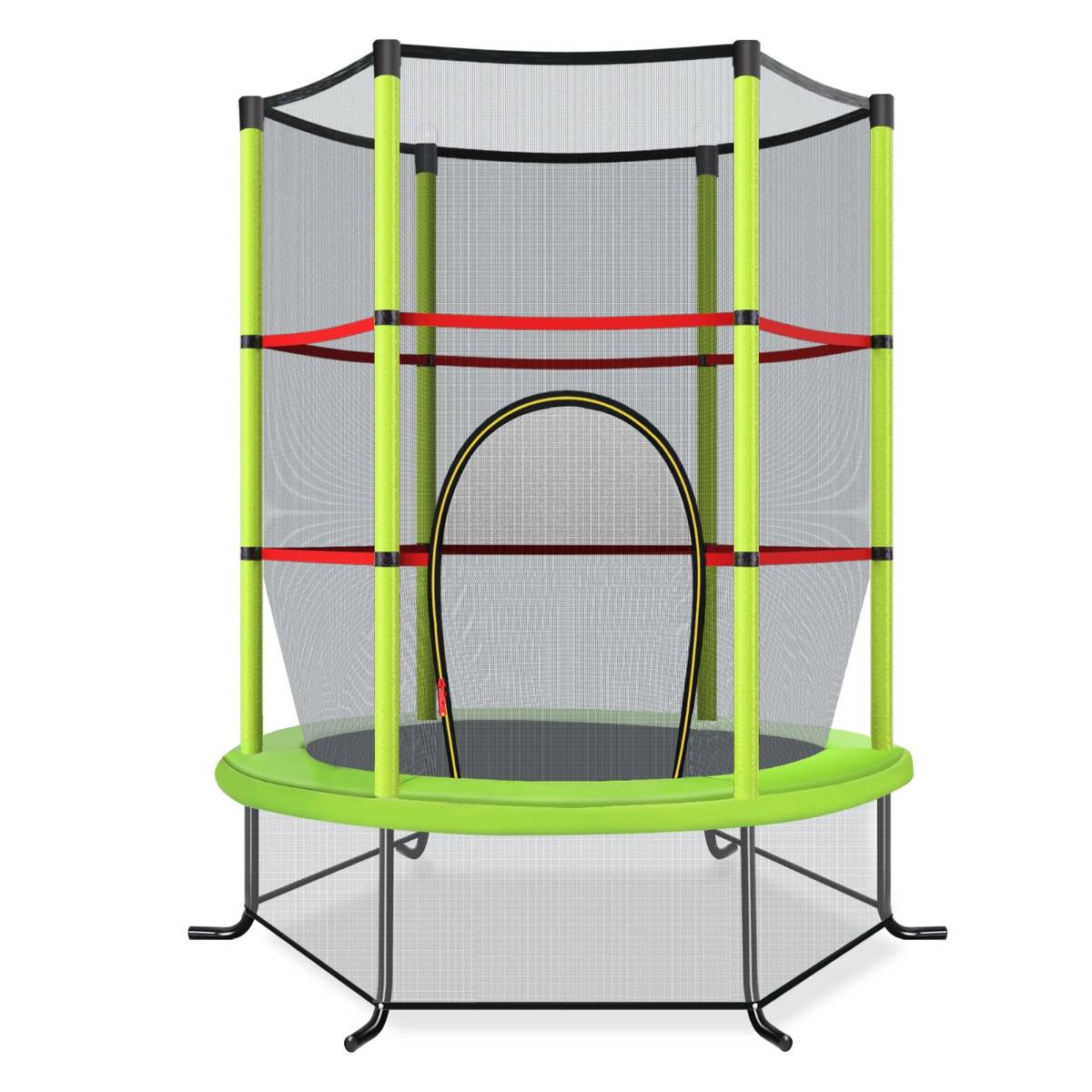 Trampoline de Jardin pour Enfants Ø165CM avec Filet de Protection Appuis de Ressorts et Structure en Acier Vert F411R - Image 1
