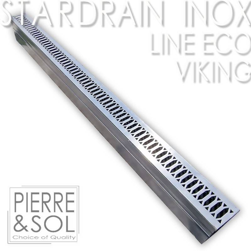 Caniveau étroit 6,5 cm Grille INOX Style - StarDrain - LINE ECO -       Inox Viking 100 cm - Image 1