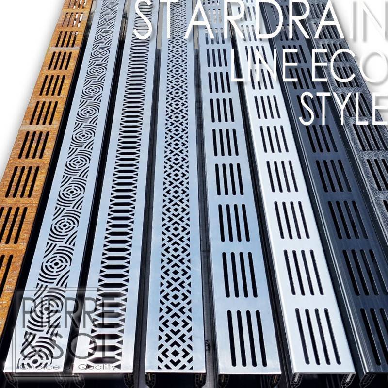 Caniveau étroit 6,5 cm Grille INOX Style - StarDrain - LINE ECO -       Inox Viking 100 cm - Image 6