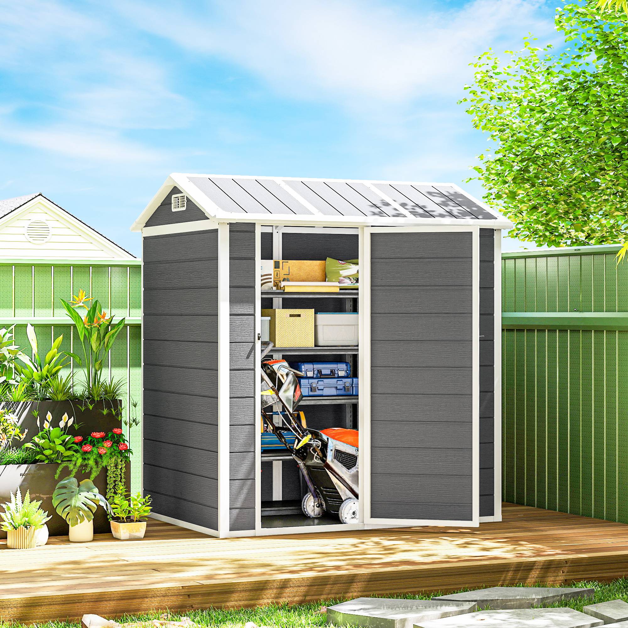 ComfortXL - Abri de jardin résine polypropylène 186 x 130 x 199 cm gris avec plancher fenêtre ventilation porte verrouillable