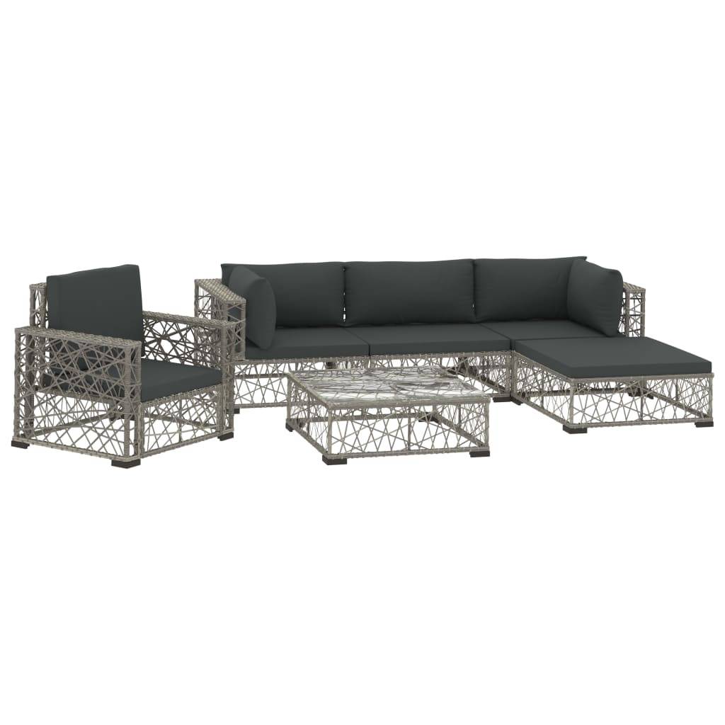 Helloshop26 - Salon de jardin meuble d'extérieur ensemble de mobilier 6 pièces avec coussins résine tressée gris - Imagen 1