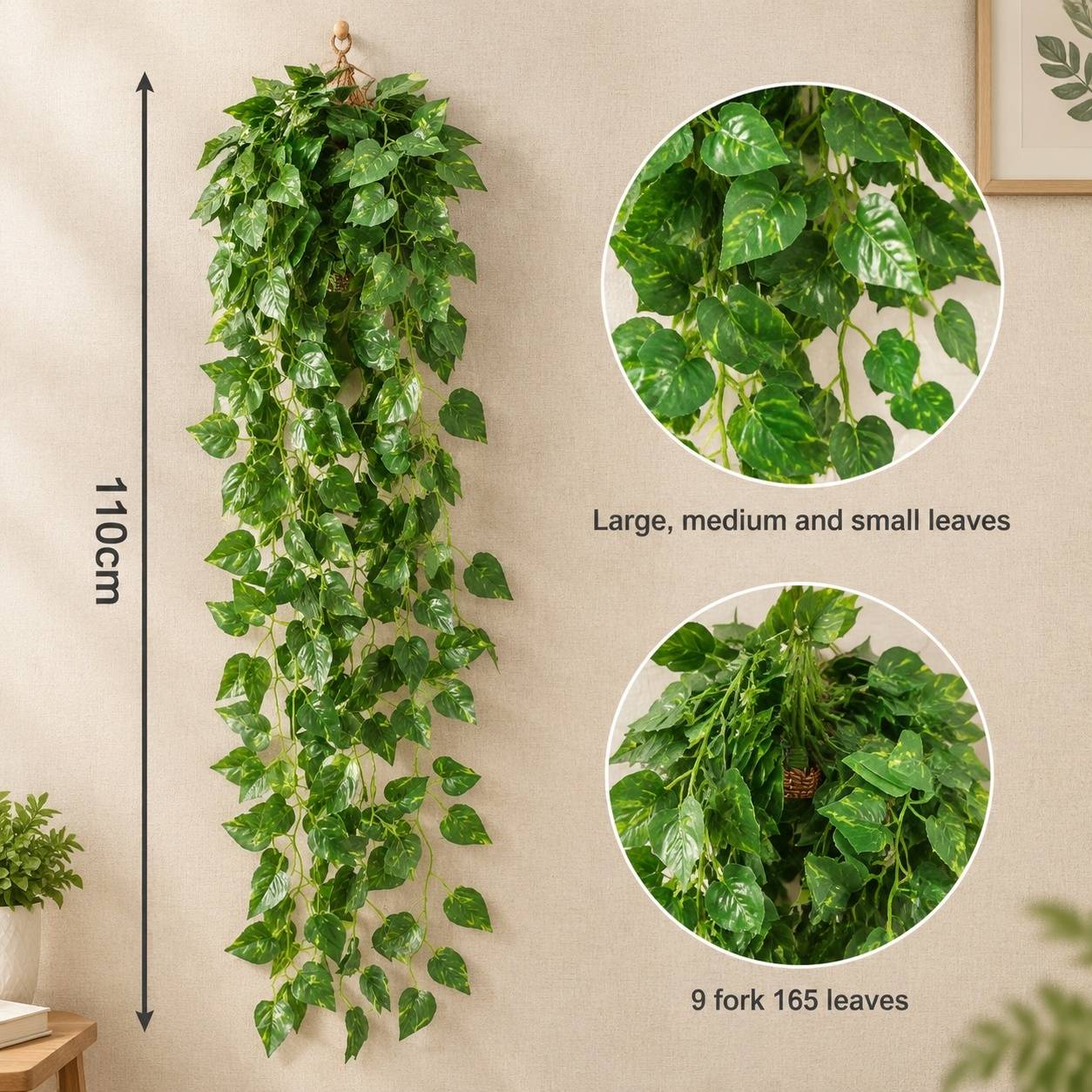 Lot de 2 Plantes de Lierre Artificiel Suspendu Intérieur Extérieur Résistant Faible Entretien - Image 2