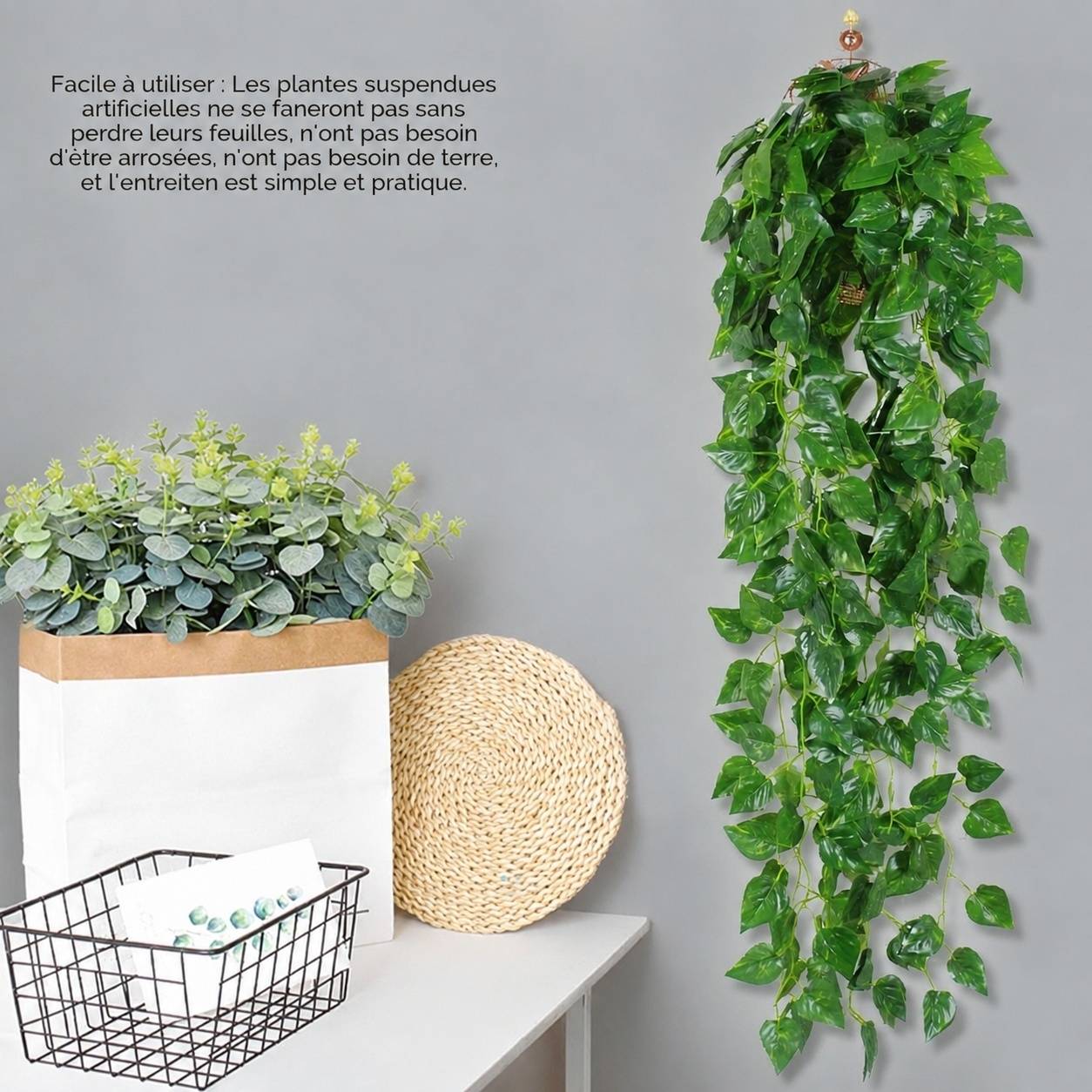 Lot de 2 Plantes de Lierre Artificiel Suspendu Intérieur Extérieur Résistant Faible Entretien - Image 3