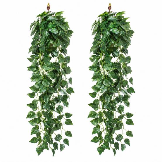 Lot de 2 Plantes de Lierre Artificiel Suspendu Intérieur Extérieur Résistant Faible Entretien - Image 1