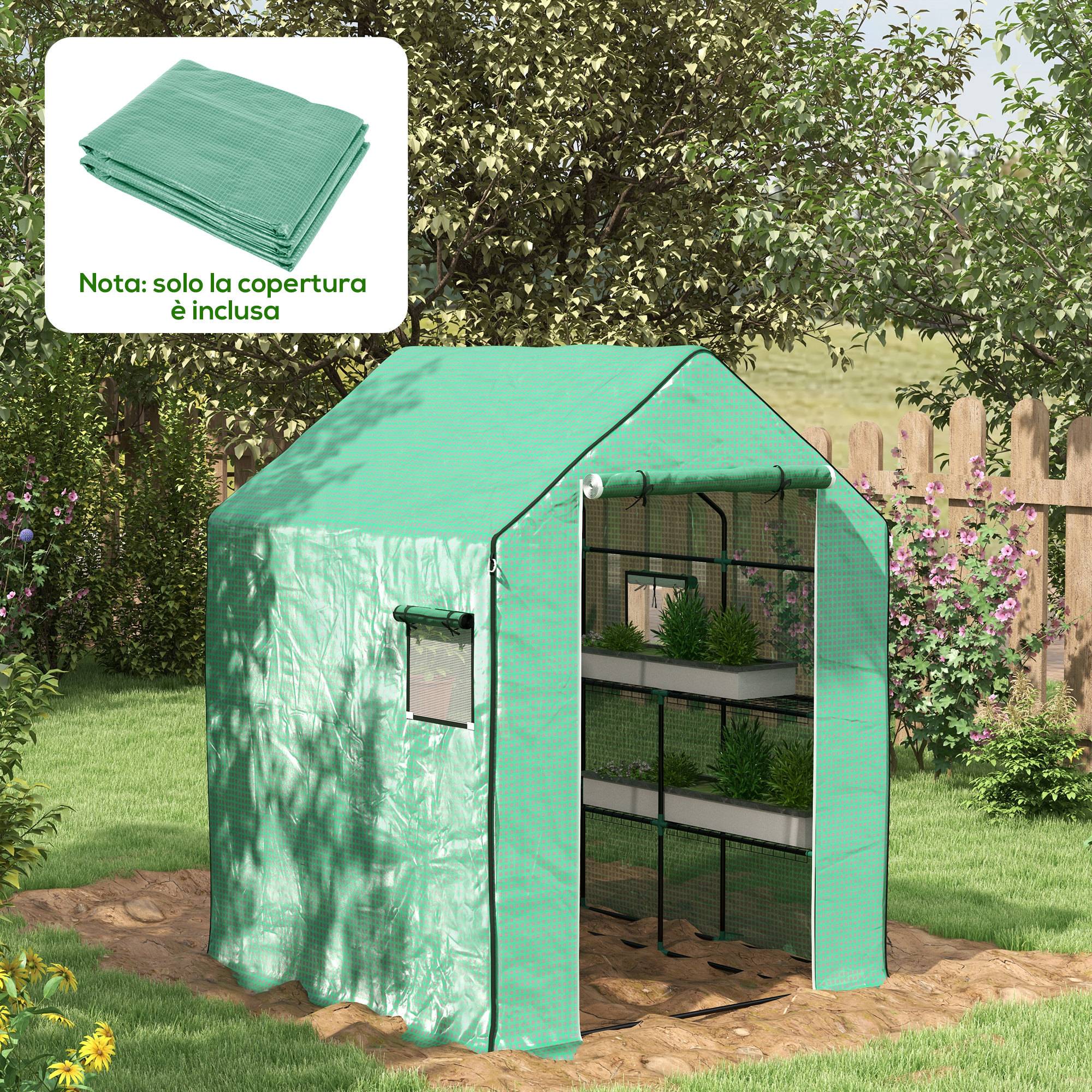 Sans Marque - Bâche polyéthylène serre jardin porte fenêtres charnières 140x143x190 cm verte - Image 3