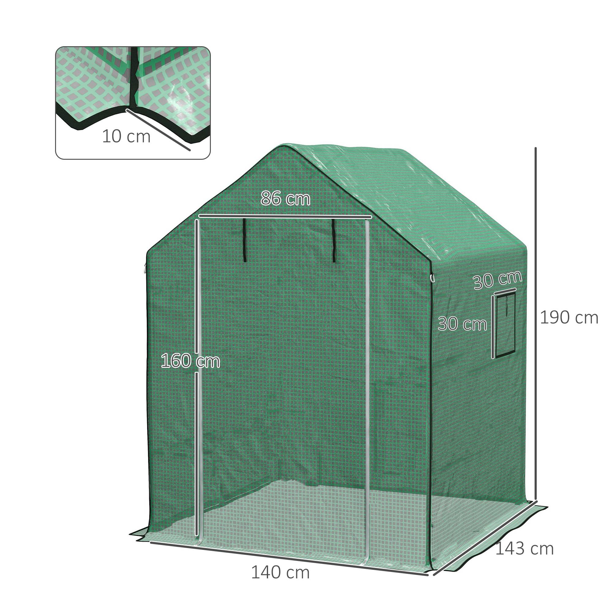 Sans Marque - Bâche polyéthylène serre jardin porte fenêtres charnières 140x143x190 cm verte - Image 5