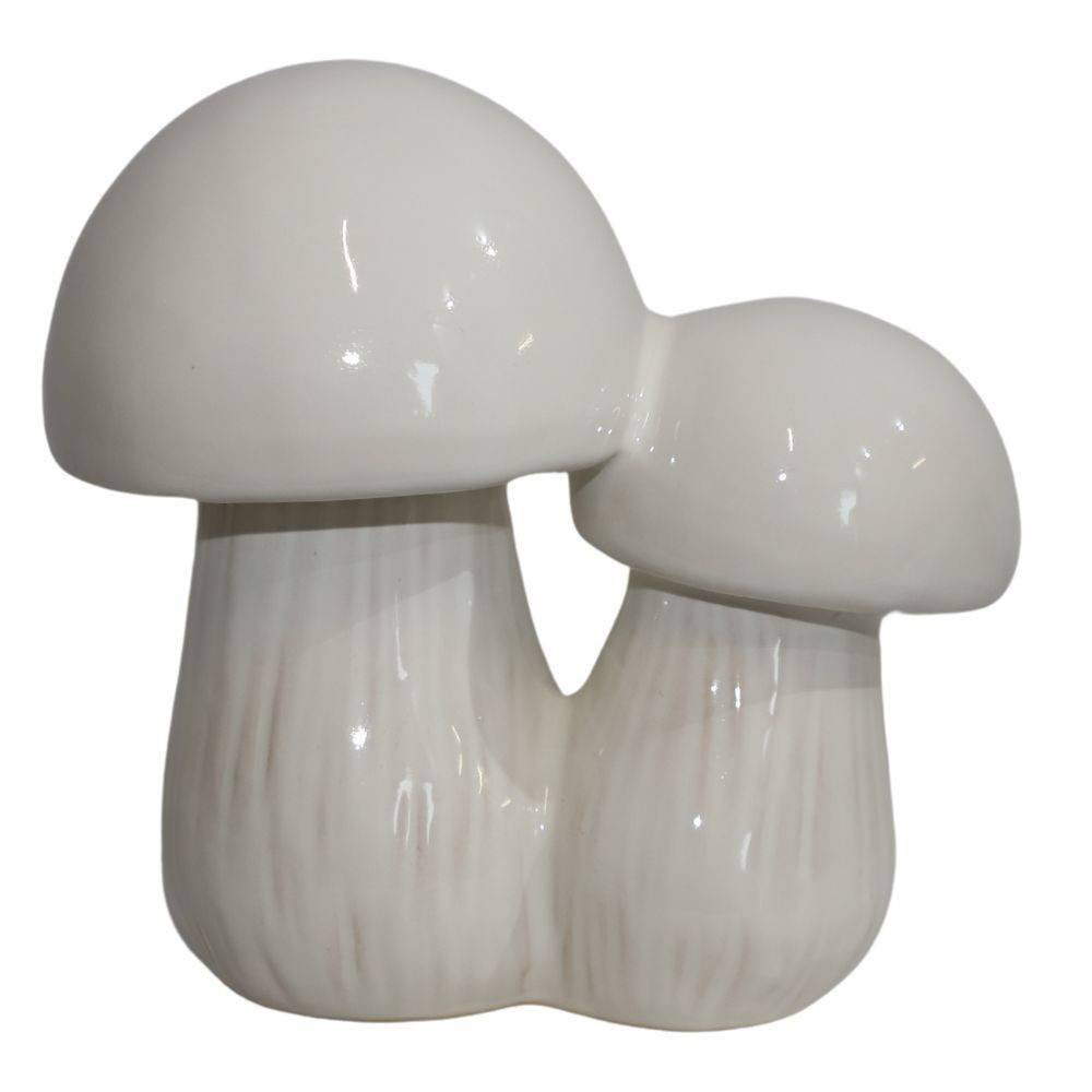 Chemin De Campagne - Champignons double en céramique émaillée blanche 22 x 13 x 21.5cm Chemin de campagne - Imagen 1