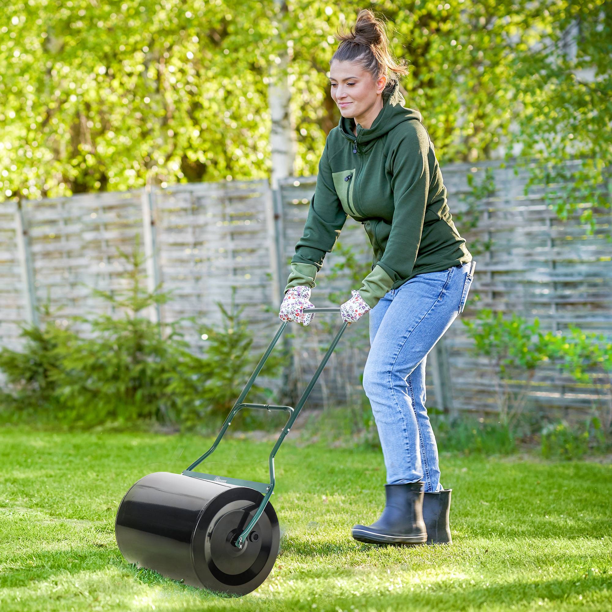 Rouleau de jardin en acier 60L pour aplanir pelouse Noir 50 cm – ComfortXL Outdoor Living - Image 1
