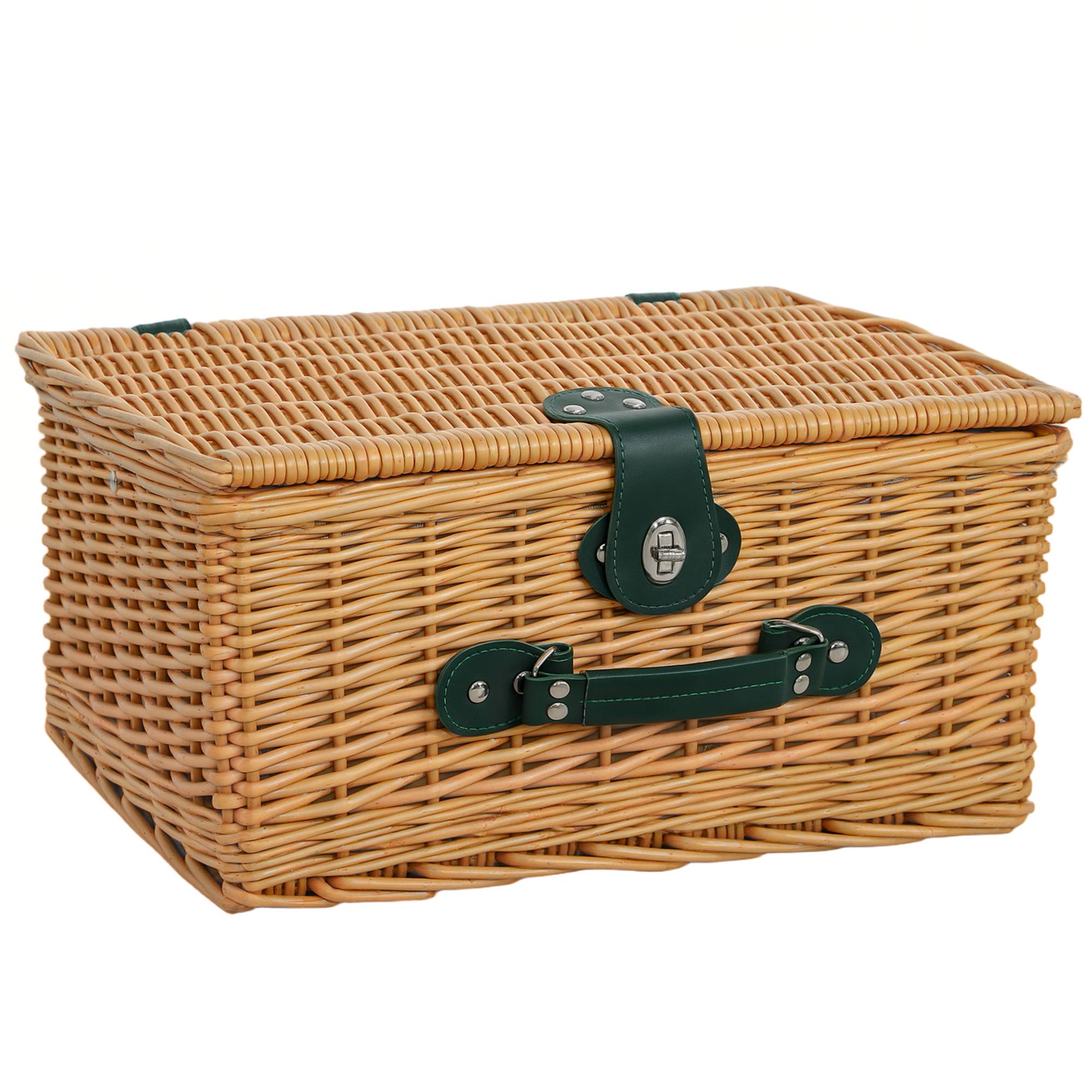 Panier Pique-Nique Osier 2 Personnes Compartiment Isotherme 40x30x20cm Marron - ComfortXL Outdoor Living - Image 2