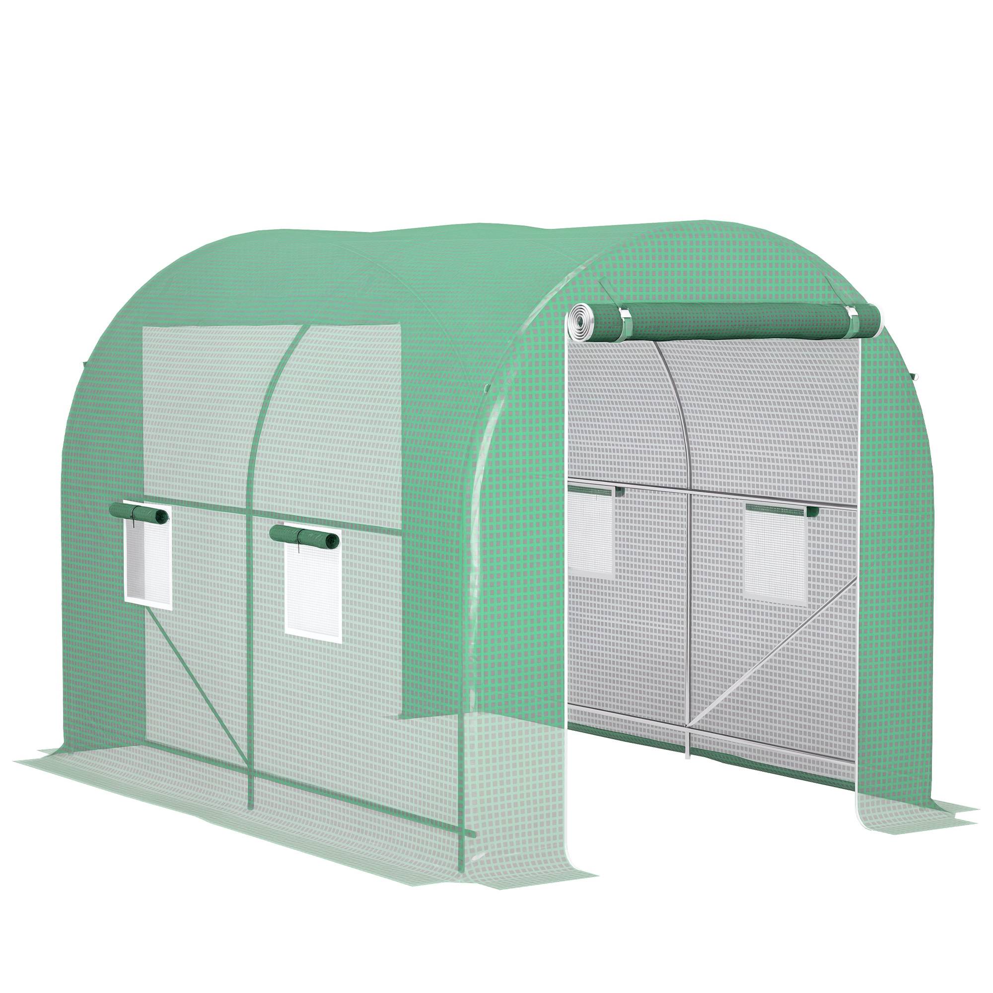 Outsunny - Serre de Jardin Tunnel 6m² 3x2x2,10m Surface Sol Portes zippées 4 Fenêtres enroulables Châssis Acier Vert - Outsunny - Image 1