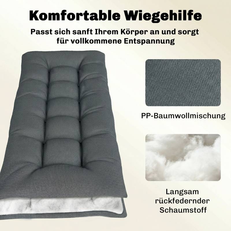 Coussin transat polyester pour jardin déperlant avec attaches 198x65x13cm Gris foncé - ComfortXL Outdoor Living - Image 5