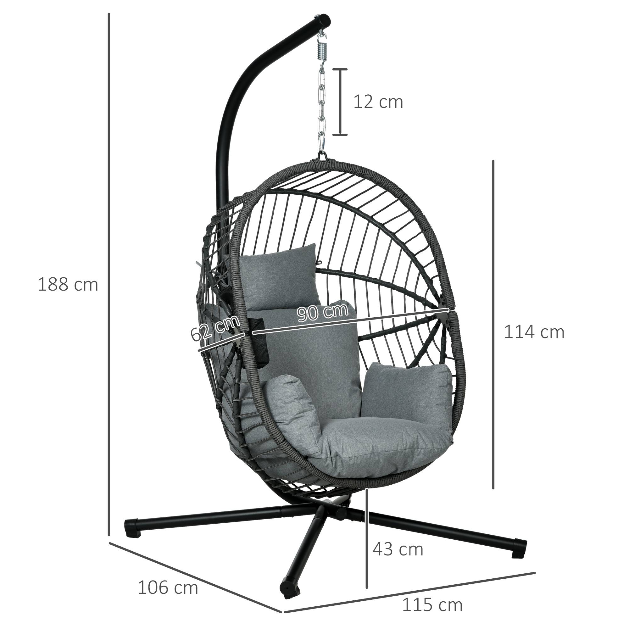 Fauteuil œuf suspendu acier jardin et balcon panier pliable coussin épais rembourré gris - ComfortXL Outdoor Living - Image 5