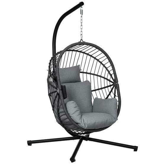 Fauteuil œuf suspendu acier jardin et balcon panier pliable coussin épais rembourré gris - ComfortXL Outdoor Living - Image 1
