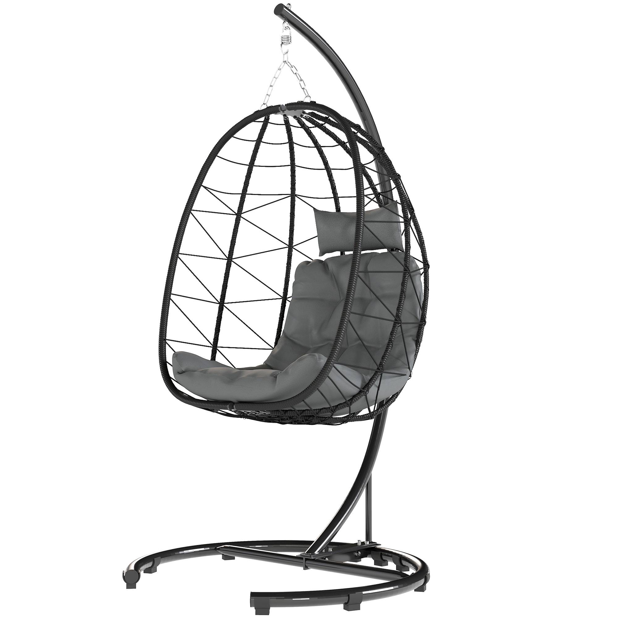 ComfortXL - Fauteuil suspendu résine tressée noir 102 x 102 x 195 cm jardin balcon avec coussins et panier pliable - Image 2