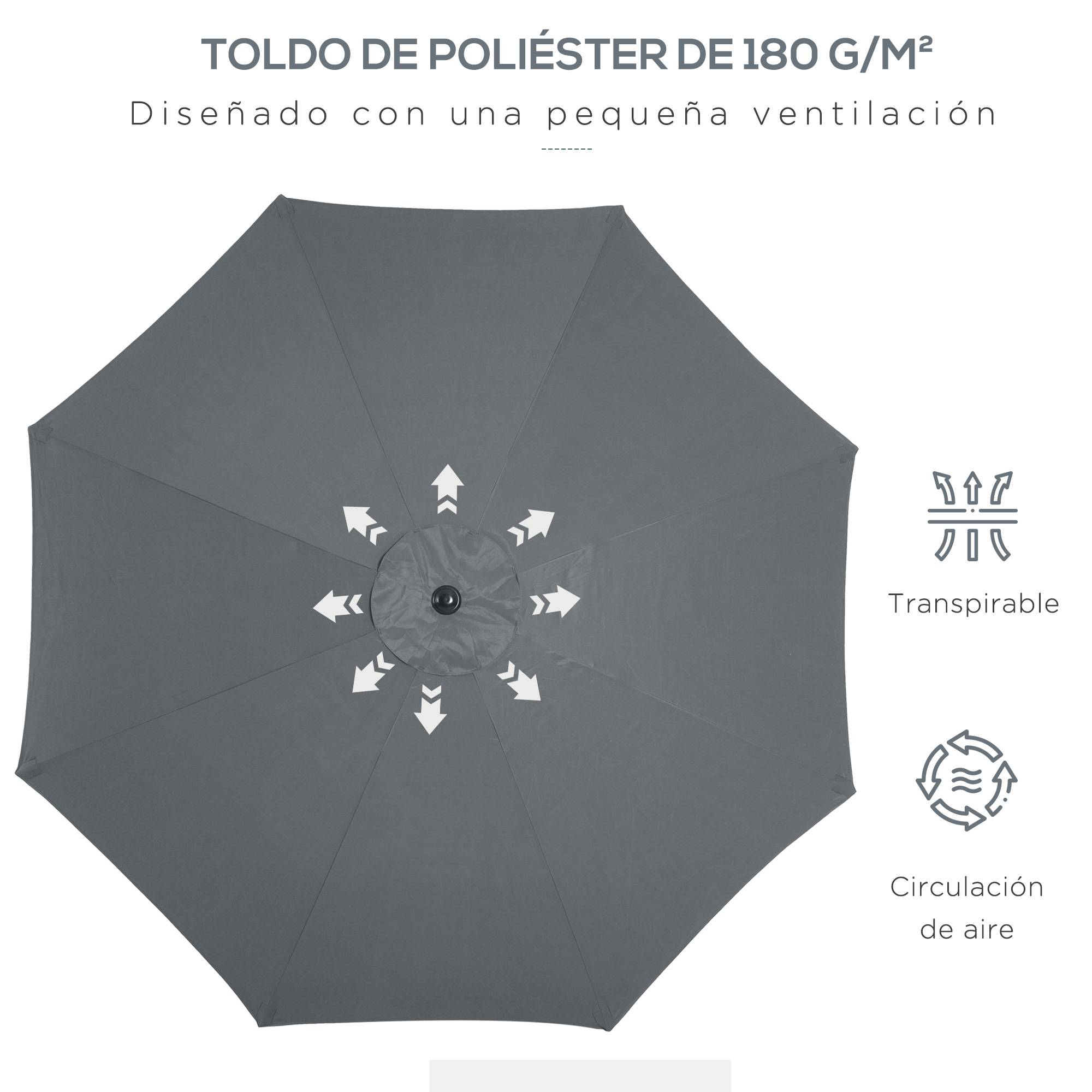 ComfortXL - Parasol Déporté Rond Métal Inclinable pour Jardin Terrasse avec Manivelle Ø300 cm Gris - ComfortXL Outdoor Living - Image 8