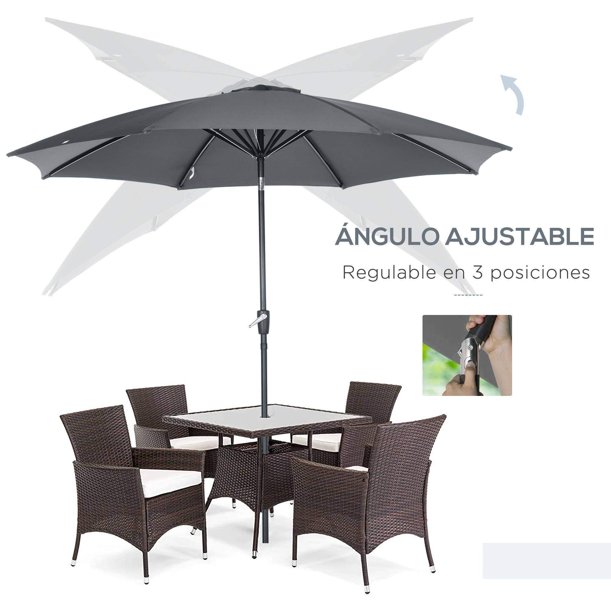 ComfortXL - Parasol Déporté Rond Métal Inclinable pour Jardin Terrasse avec Manivelle Ø300 cm Gris - ComfortXL Outdoor Living - Image 6