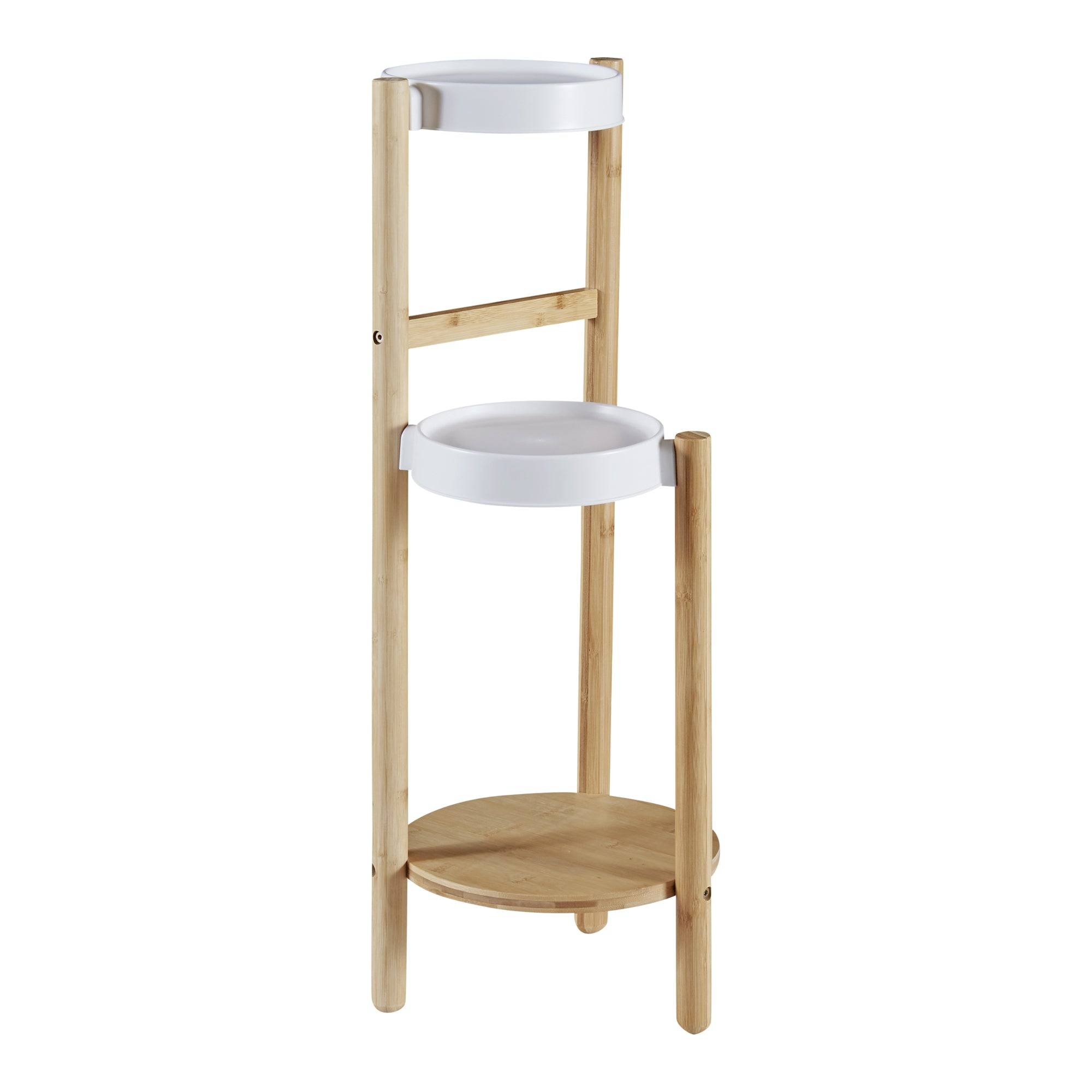 Helloshop26 - Étagère à plantes sastamala à 3 niveaux bambou 78 x 32 x 32 cm naturel blanc - Imagen 1