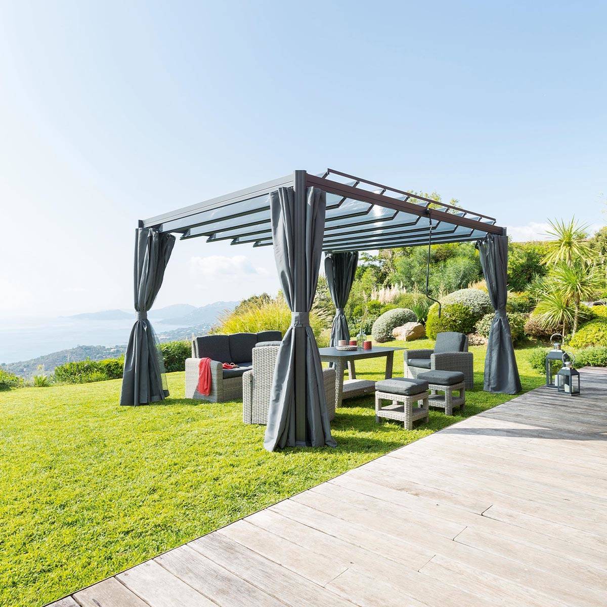 Hesperide - Pergola "Belize" graphite 3,8x3m en aluminium traité époxy - Hespéride - Image 1